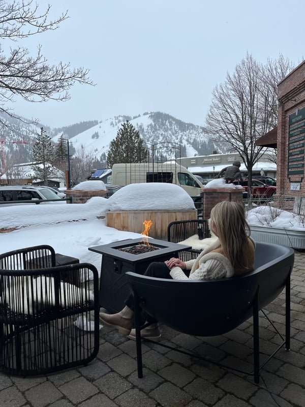 Kosmos lounge on the outdoor patio at Cookbook Restaurant in Ketchum, ID